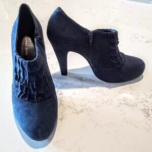 Gianni Bini Navy Blue Suede Ruffled Ankle Boots